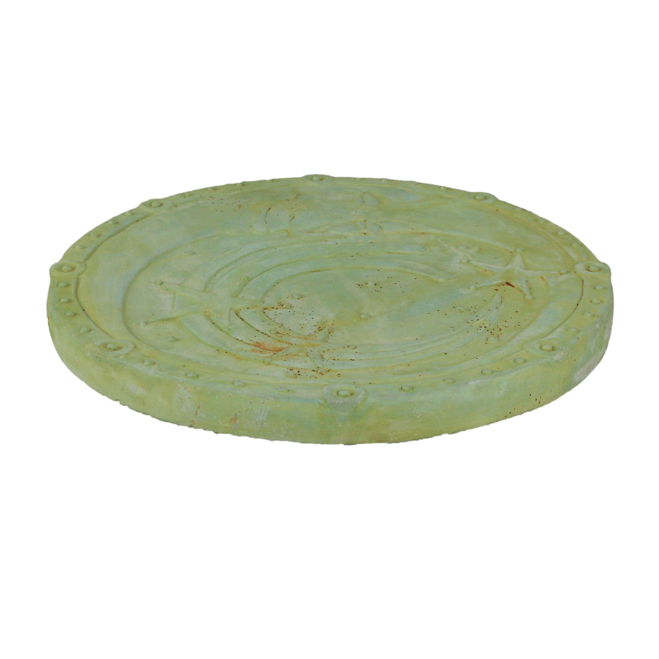 Things2Die4 Celestial Moon and Stars Design Verdigris Finish Round Cement Step Stone 10 Inch