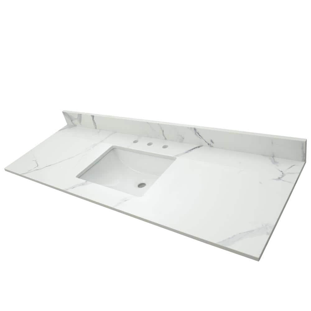 AampA Surfaces Calacatta Nowy 61 in W x 22 in D Engineered Marble Vanity Top in White with White Rectangle Single Sink