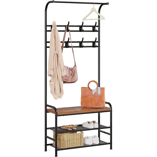 Hall Tree with Entryway Bench with Coat Rack Freestanding Shoe Rack Bench， 3 in 1 Hall Tree