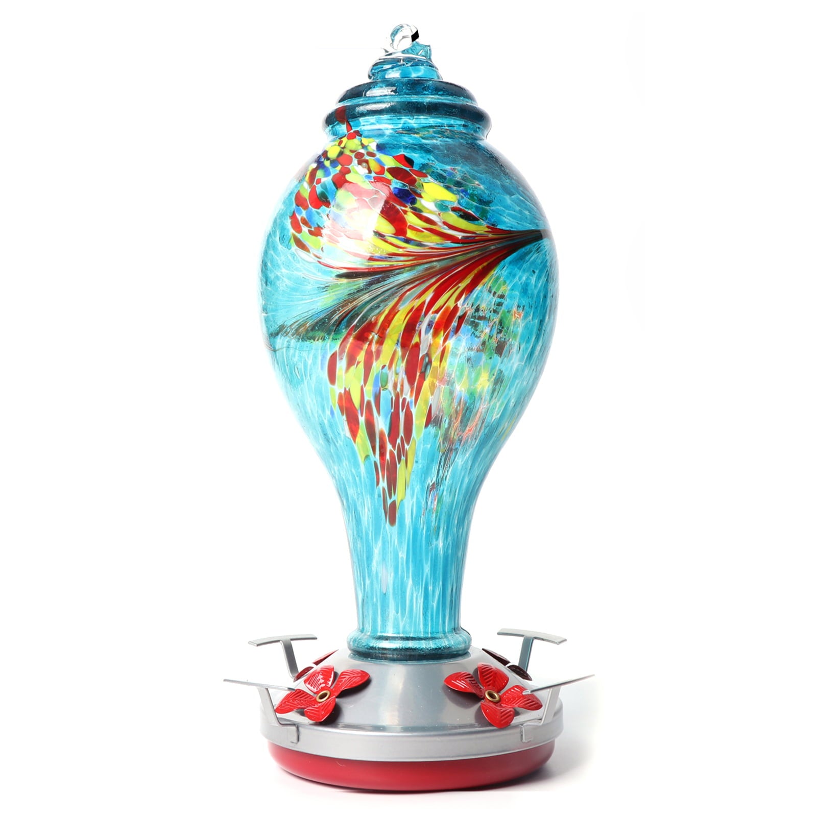 Syeenify  Hummingbird Feeder，Blown Glass Hummingbird Feeders for Outdoors， 36 Ounces