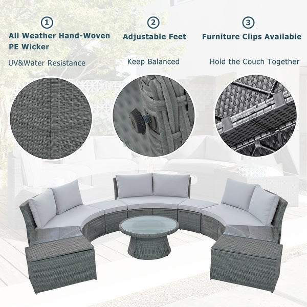 10-Piece Outdoor Half Round Patio Rattan Sectional Sofa， PE Wicker Conversation Set - Overstock - 37543593