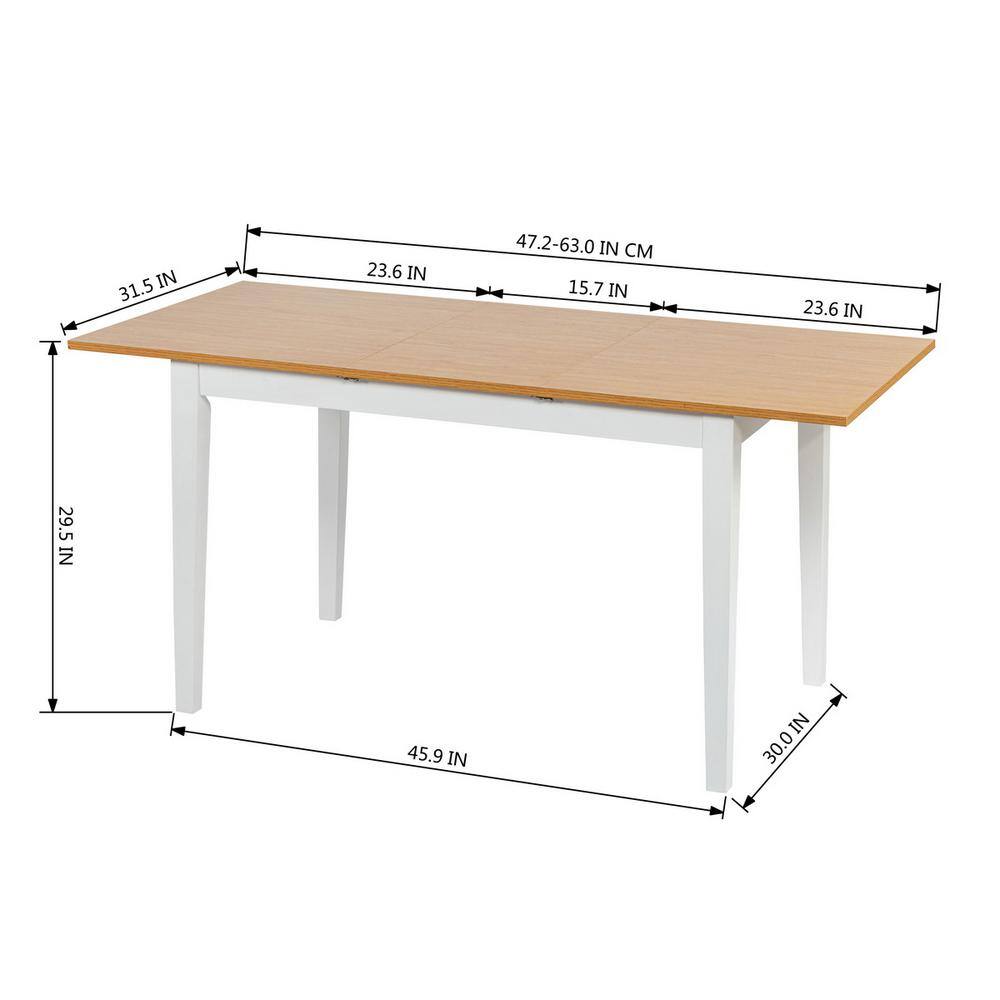 Homy Casa Thommy 63 in. Rectangle Oak Manifactured Wood Top Removable Leaf Solid Wood 4-Legs Dining Table (Seats 6) THOMMY