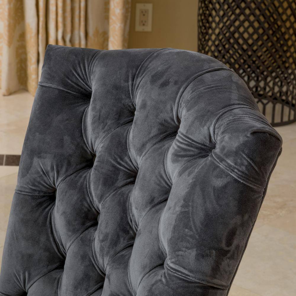 Noble House Moira Charcoal New Velvet Tufted Dining Chairs (Set of 2) 6770