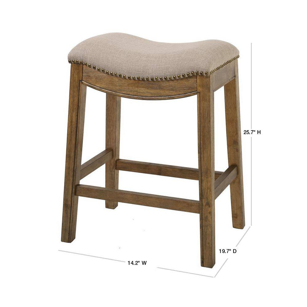 New Ridge Home Goods Saddle Backless Natural Wood 25.5 in. Counter-Height Bar Stool with Cream Linen Seat One Stool NH100152-FCS-WN