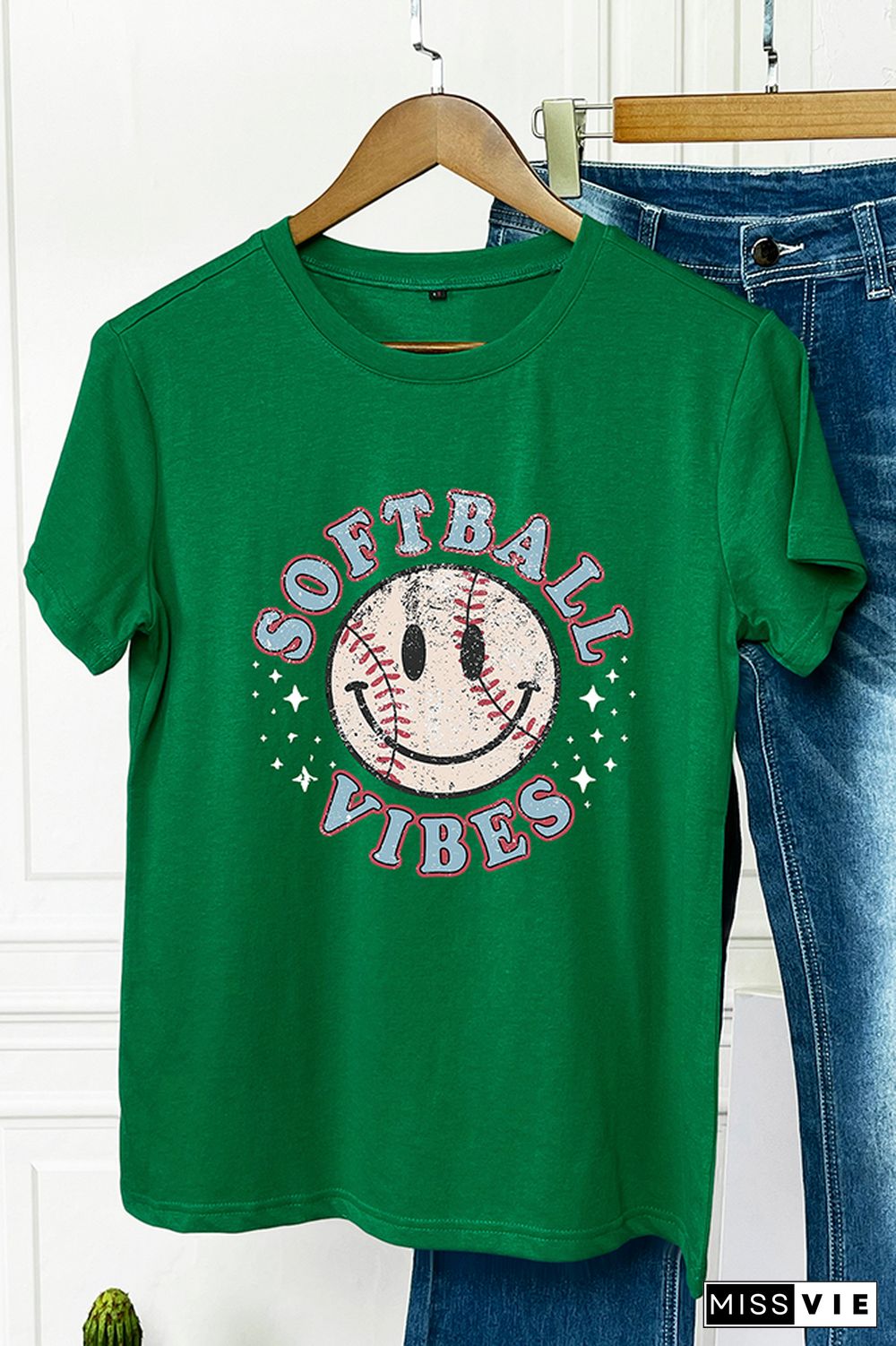 Softball Smiley Face Graphic Tee Wholesale