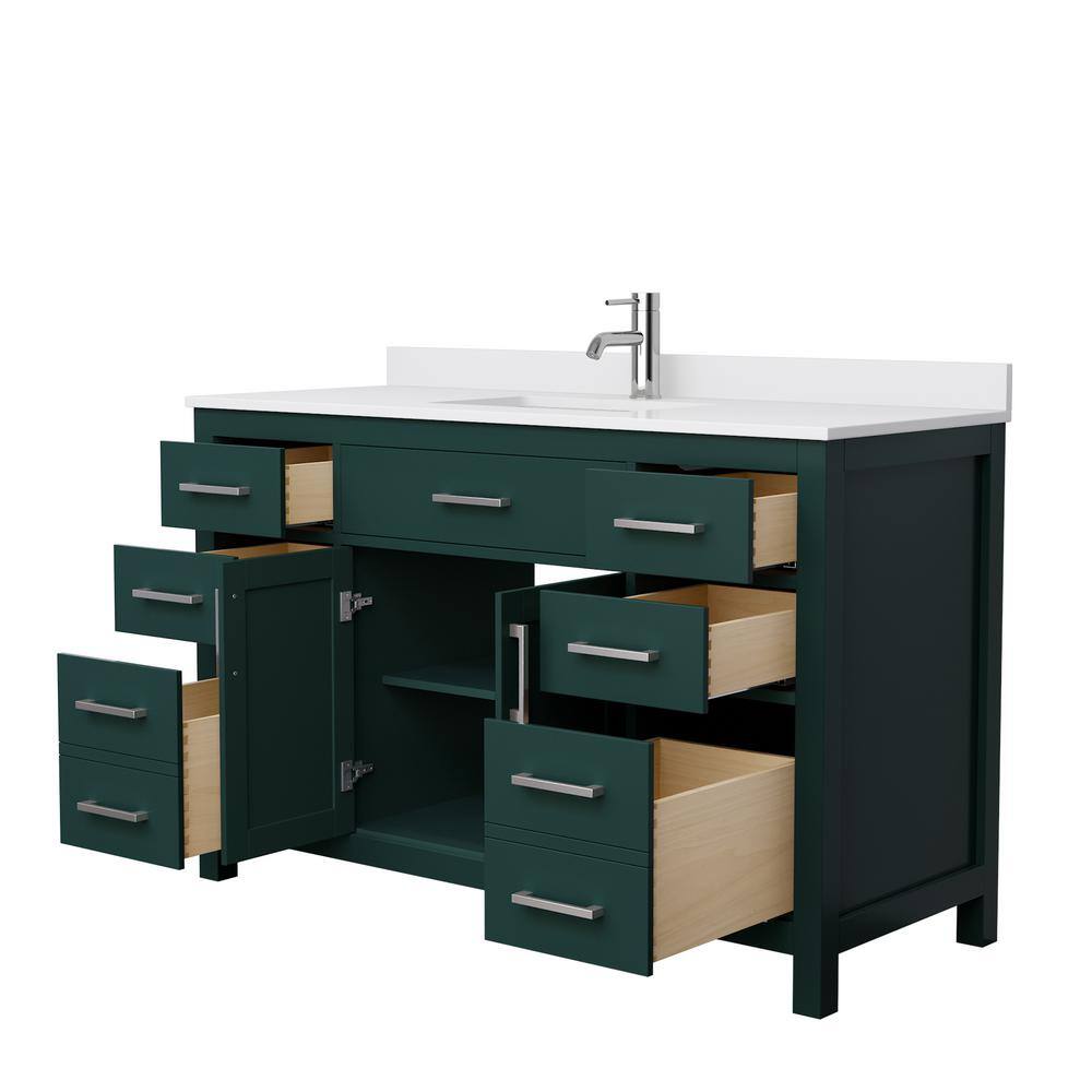 Wyndham Collection Beckett 54 in. W x 22 in. D x 35 in. H Single Sink Bathroom Vanity in Green with White Cultured Marble Top WCG242454SGEWCUNSMXX