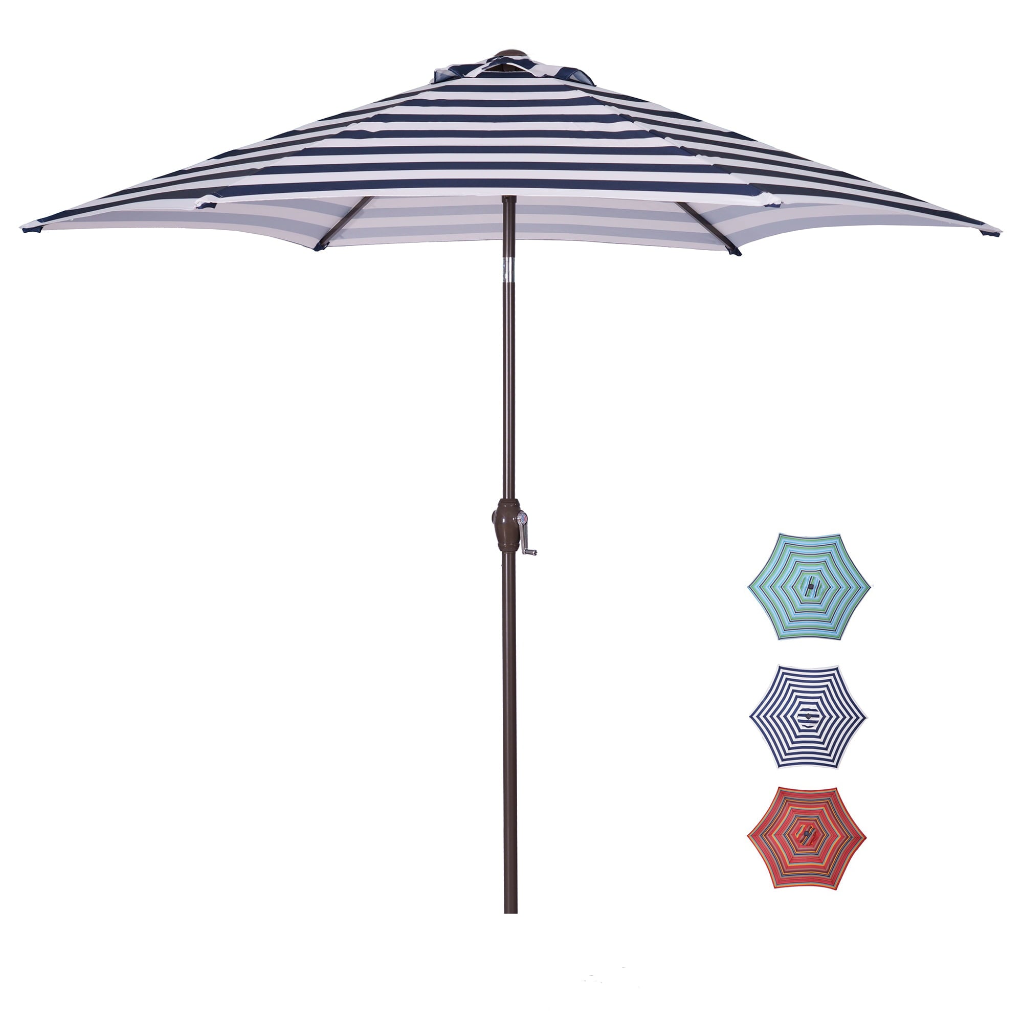 CoSoTower Outdoor Patio 8.6-Feet Market Table Umbrella With Push Button Tilt And Crank, Blue/White Stripes[Umbrella Base is not Included]