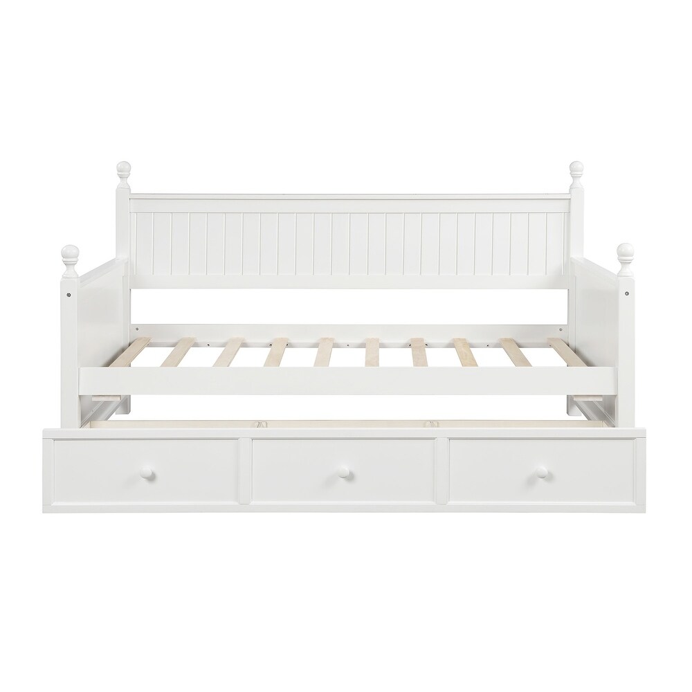 Wood Daybed with Three Drawers  Twin Size Daybed No Box Spring Needed for Bedroom  White