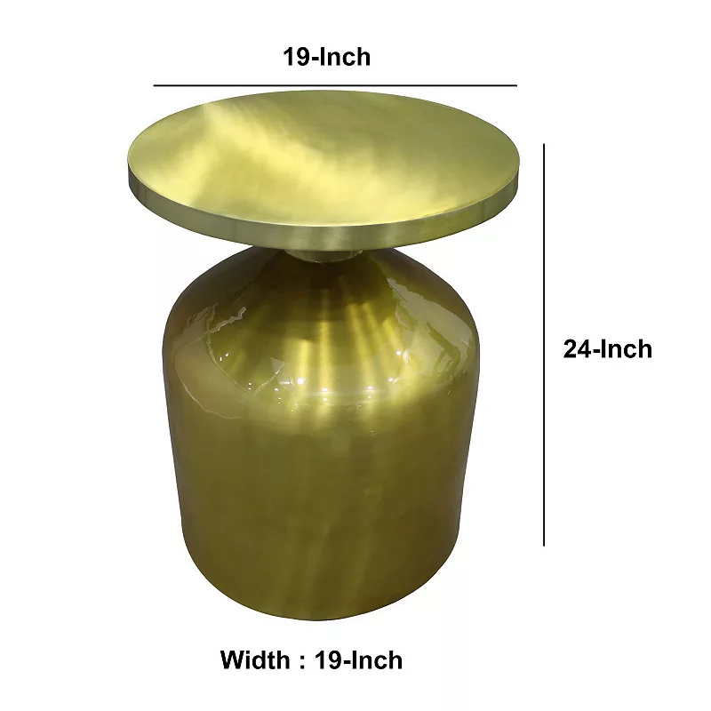 24 Inch Metal Frame End Table with Round Top and Bottle Shape Base， Gold