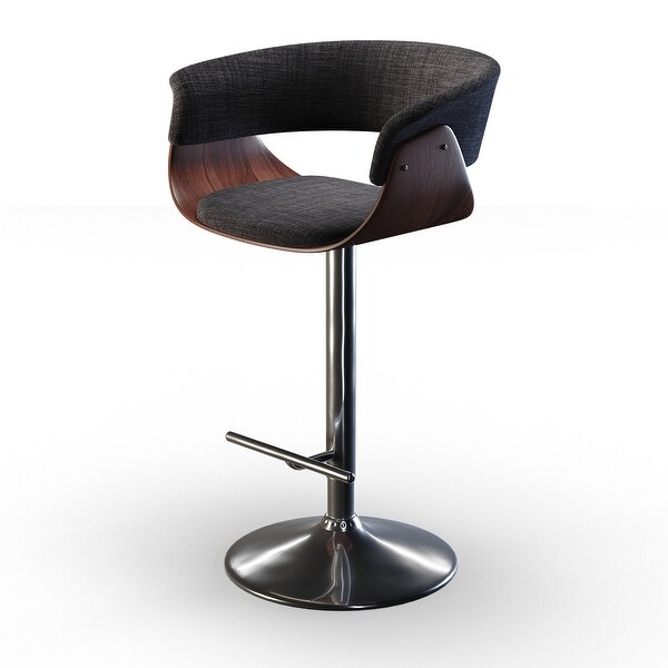 WYNDENHALL Caylor Mid Century Modern Adjustable Swivel Bar Stool in Charcoal Grey Linen Look Fabric