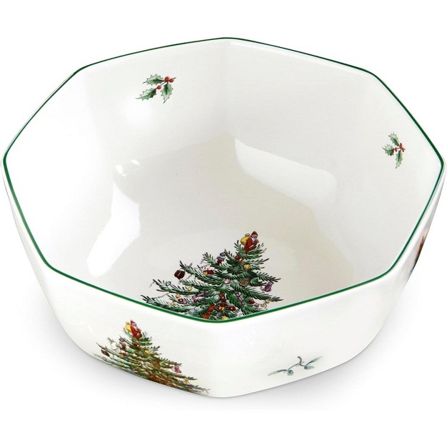 Spode Christmas Tree Octagonal Bowl 8 Inch Serving Bowl For Salad Fruit Pasta And Side Dishes