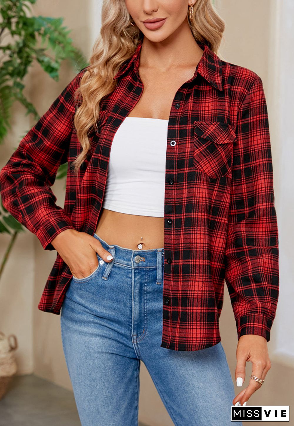 Plaid Print Classic Button Down Shirt