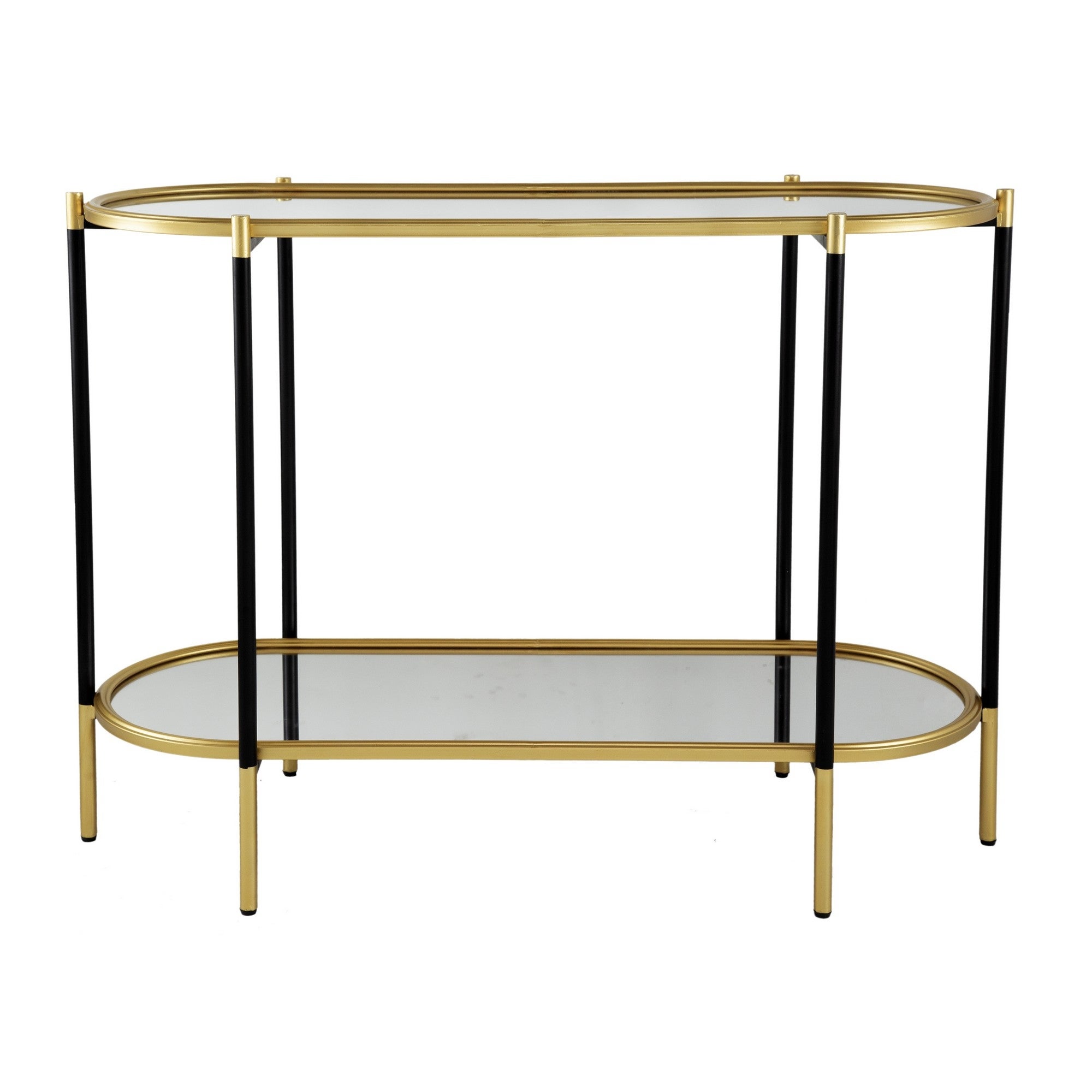 30 Inch Console Sideboard Table， Oblong， Mirrored Top， Black， Gold