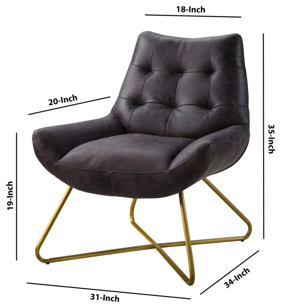 Leatherette Accent Chair With Tufted Backrest And Metal BaseBlack And Gold   Contemporary   Armchairs And Accent Chairs   by Dot  ampBo  Houzz