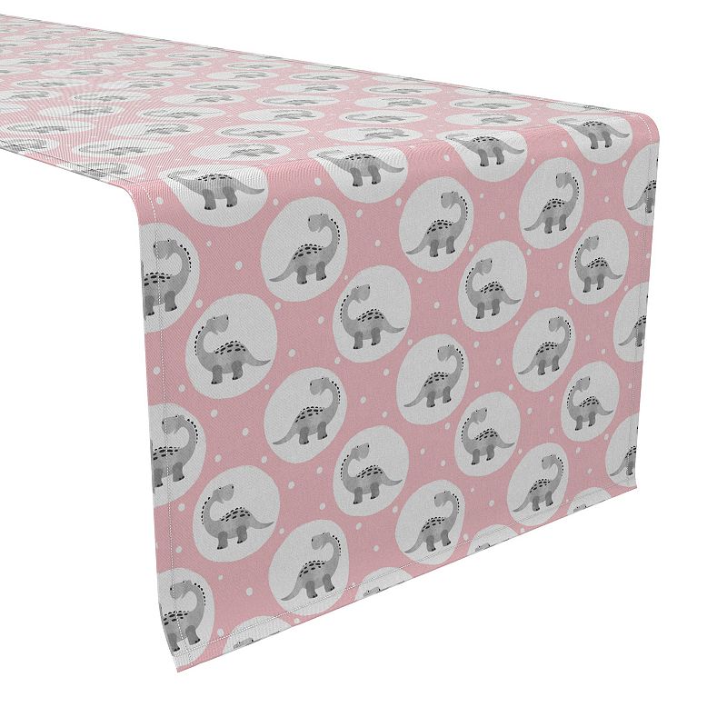 Table Runner， 100% Cotton， 16x108， Dinosaur Polka Dots Pink