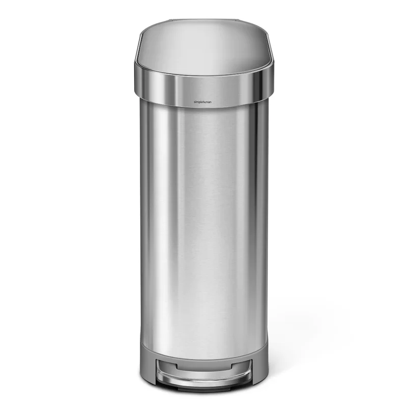 simplehuman 45 Liter / 12 Gallon Slim Hands-Free Kitchen Step Trash Can with Liner Rim， Brushed Stainless Steel