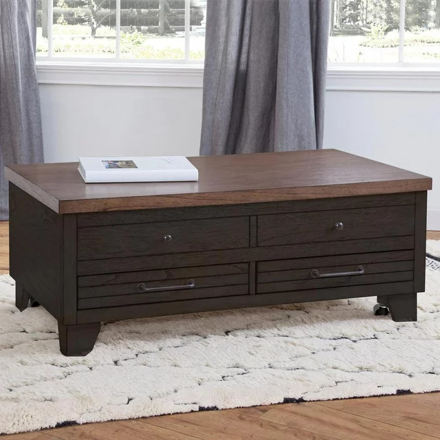 Rustic Farmhouse Coffee Table  Lifting Up Top  amp2 Working Drawers  Ebony/Brown   Rustic   Coffee Tables   by Declusia  Houzz