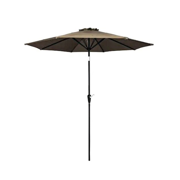 Four Seasons Courtyard 9 Foot Patio Market Umbrella Round Polyester Fabric Outdoor Backyard Shaded Canopy With Crank Lift And Auto Tilt Taupe