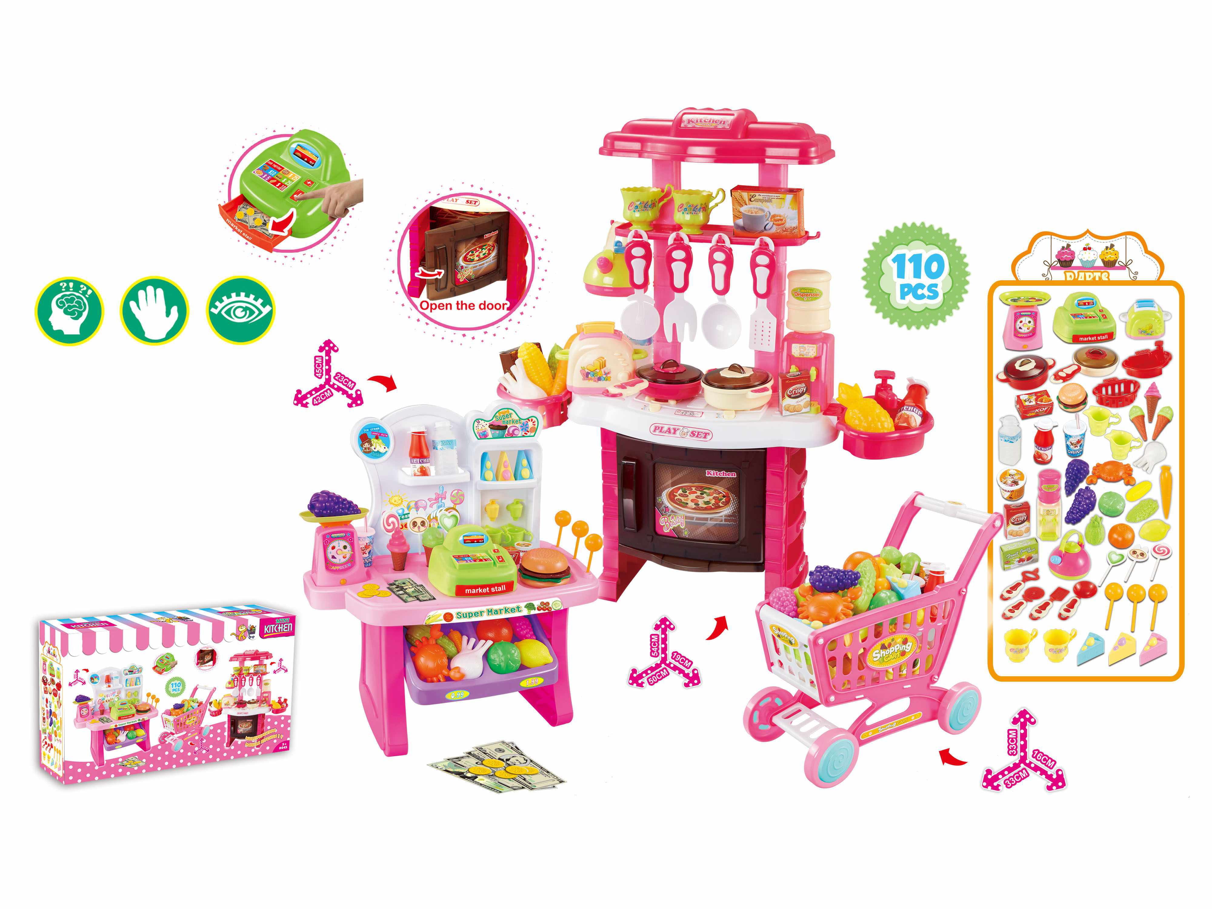 Mundo Toys 110 Piece Kitchen Set for Kids with Mini Supermarket for Girls