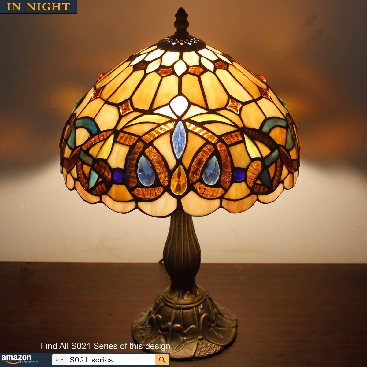 SHADY Tiffany Style Table Lamp Stained Glass Serenity Victorian Bedside Lamp Desk Reading Light 12X12X18 Inches Decor Bedroom Living Room Home Office S021 Series