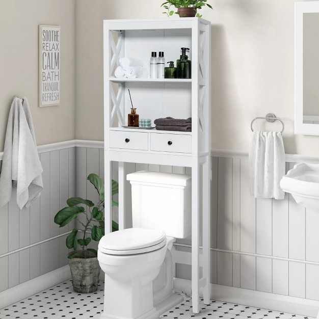 Costway Over The Toilet Storage Rack Bathroom Space Saver With 2 Open Shelves amp Drawers