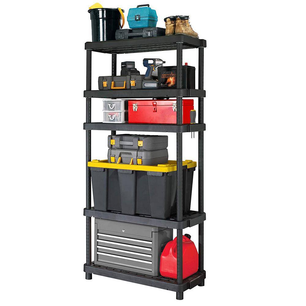 GRACIOUS LIVING Black 5-Tier Heavy Duty Plastic Garage Storage Shelving Unit (36 in. W x 72 in. H x 18 in. D) 91069MAXIT-1C