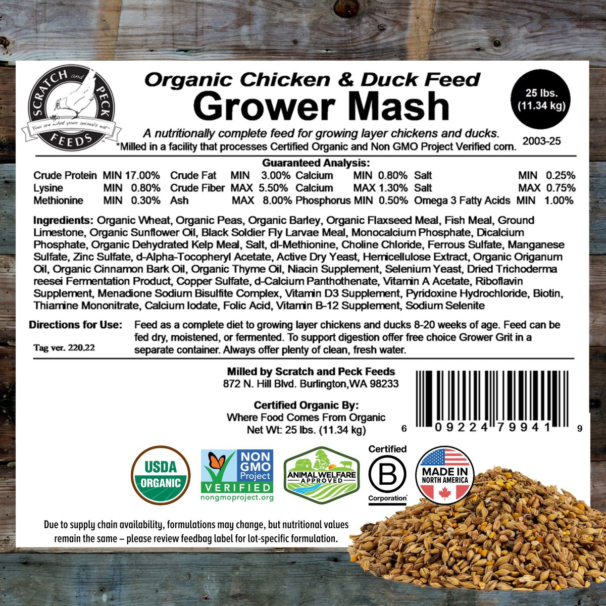 Scratch and Peck Feeds Naturally Free Organic Grower Poultry Feed