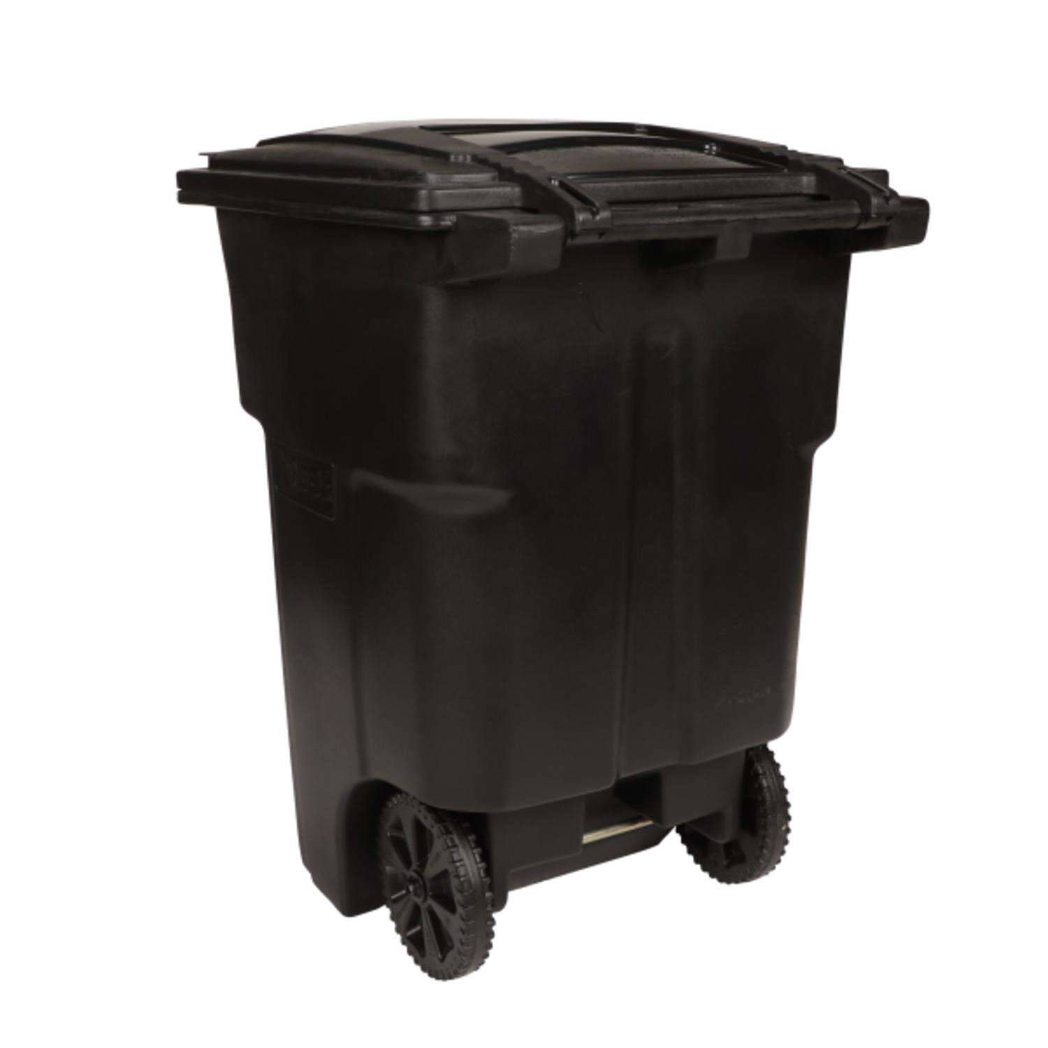 Toter 96 Gallon Black Outdoor Plastic Garbage Can with Wheels and Lid