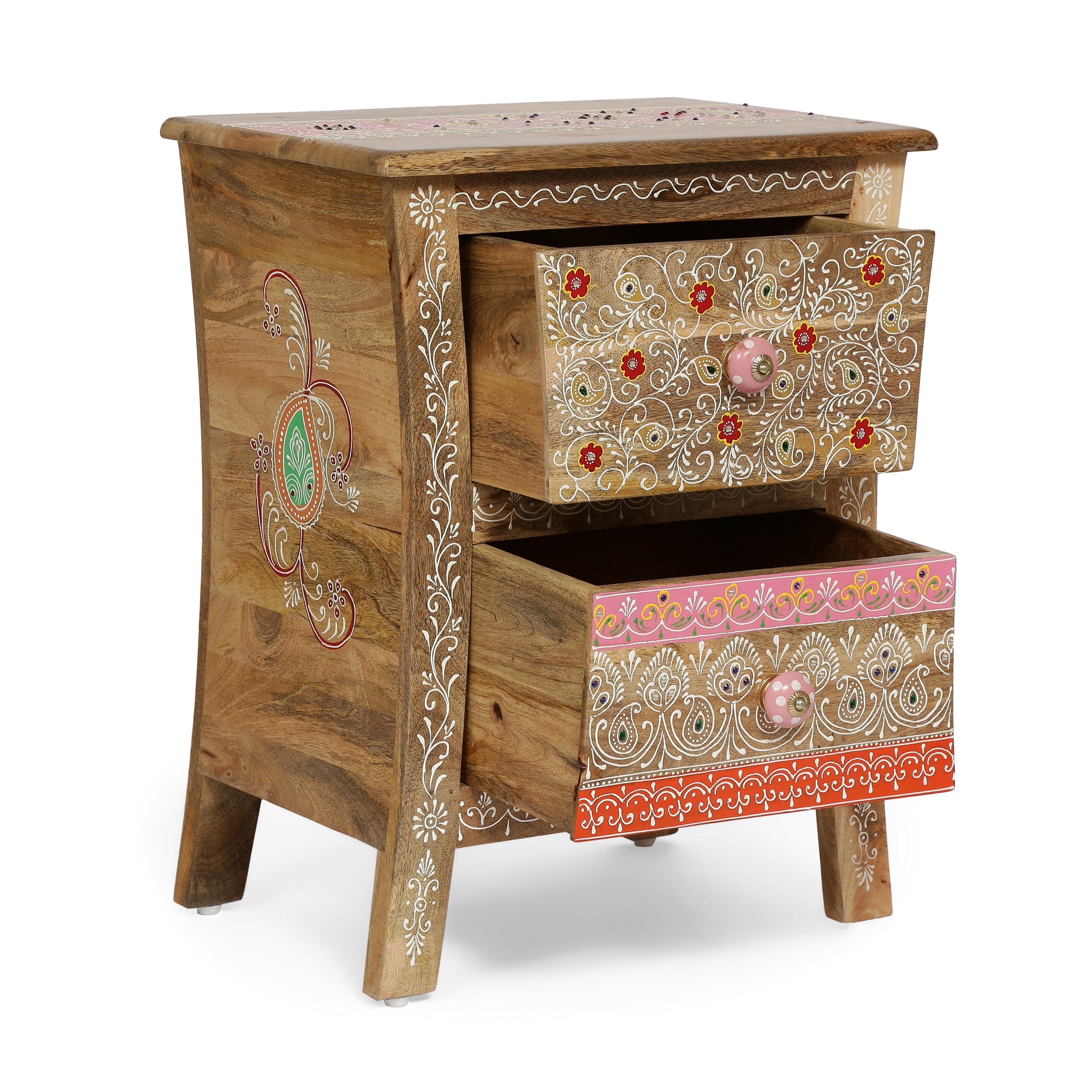 Ingersol Handcrafted Boho 2 Drawer Mango Wood Nightstand