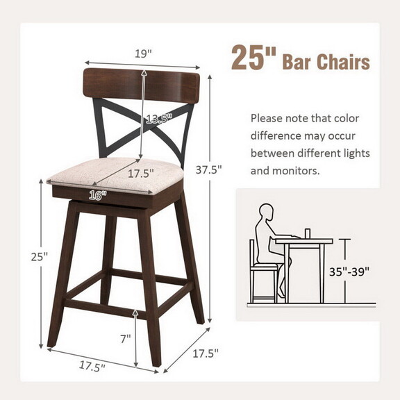 Costway Set of 2 Wooden Swivel Bar Stools with Cus...