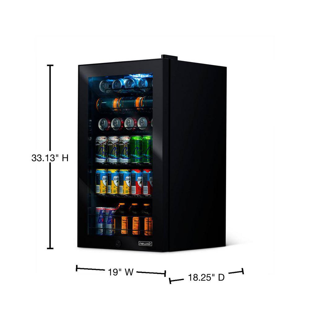 NewAir 19 in. 126 (12 oz.) Can Freestanding Beverage Cooler Fridge with Adjustable Shelves Modern Black AB-1200B