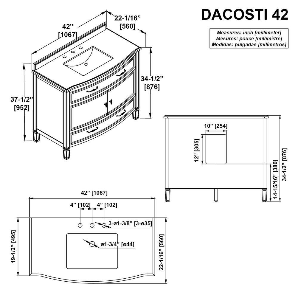 Home Decorators Collection Dacosti 42 in. W x 22 in. D x 34.5 in. H Single Sink Bath Vanity in Pebble Grey with White Carrara Marble Top Dacosti 42PG