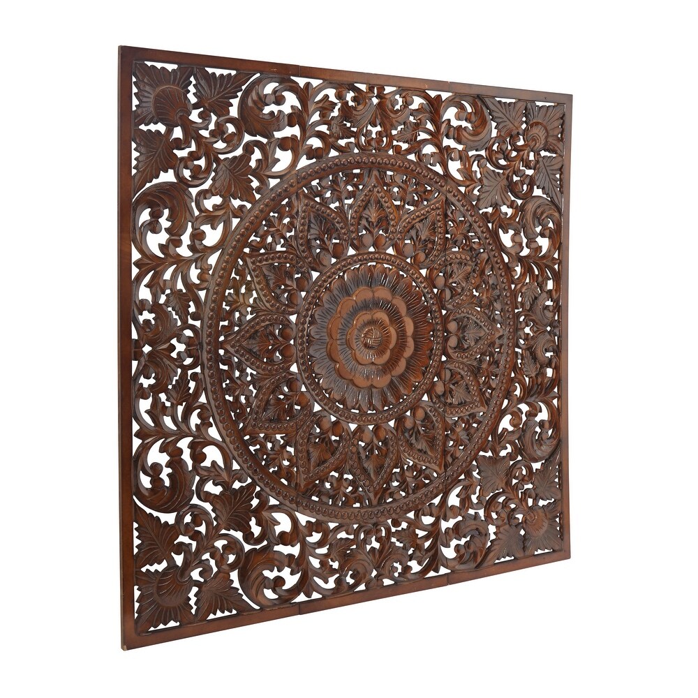 Wood Bohemian Carved Floral Wall Decor ( Set of 3)