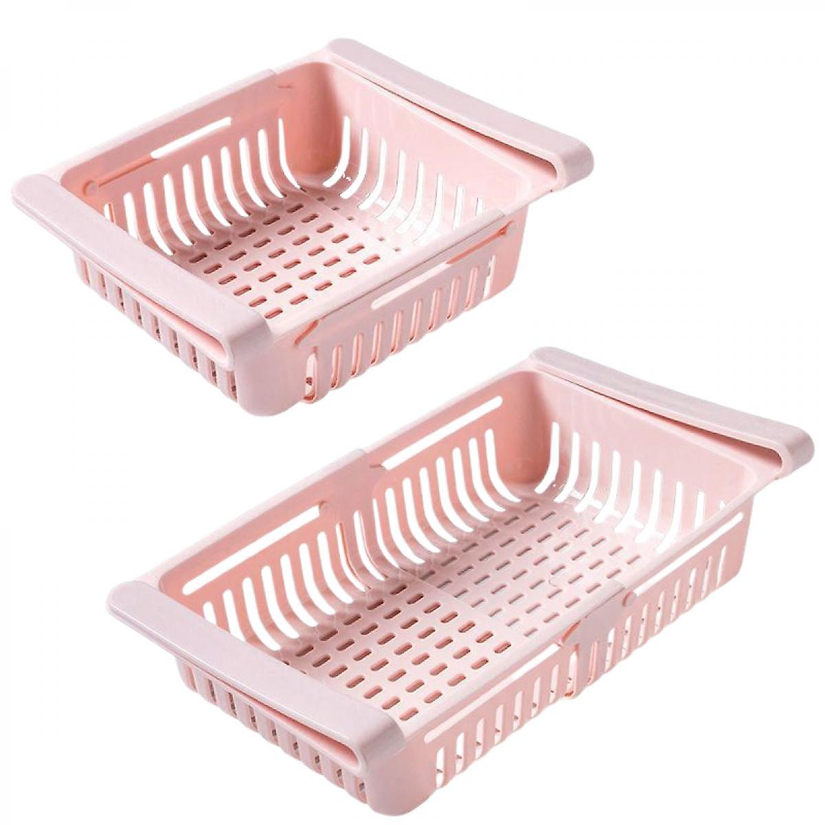 Fridge Drawer Organizer 4 Pcs Retractable Drawer Refrigerator Storage Box，unique Design Pull Out Bins， Fridge Shelf Holder  Small Size (pink)