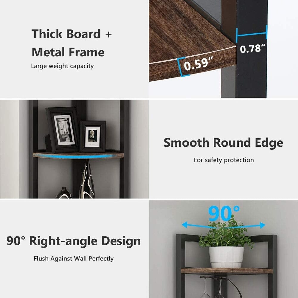 Rustic 5 Tier Corner Shelf Stand Corner Bookshelf Bookcase Plant Shelf