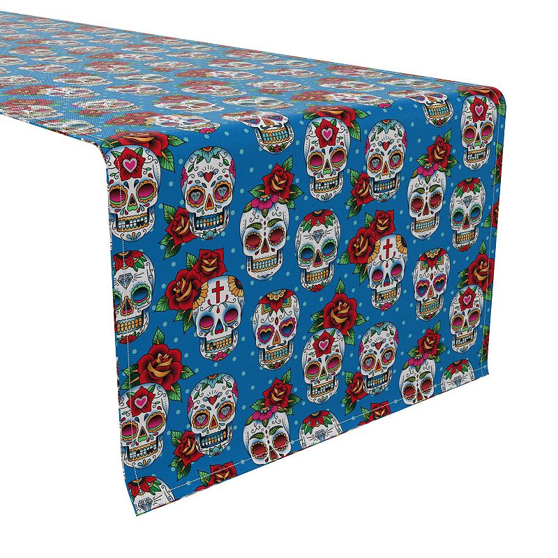 Table Runner， 100% Cotton， 16x72， Pattern Skulls and Roses