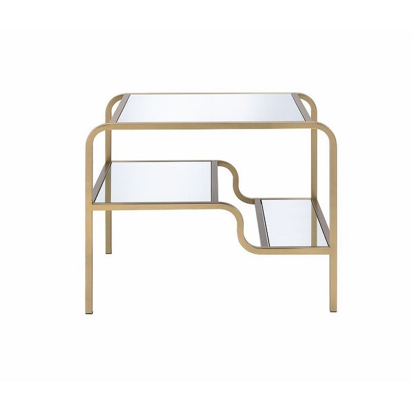 2 Mirror Open Compartments End Table in Gold Finish