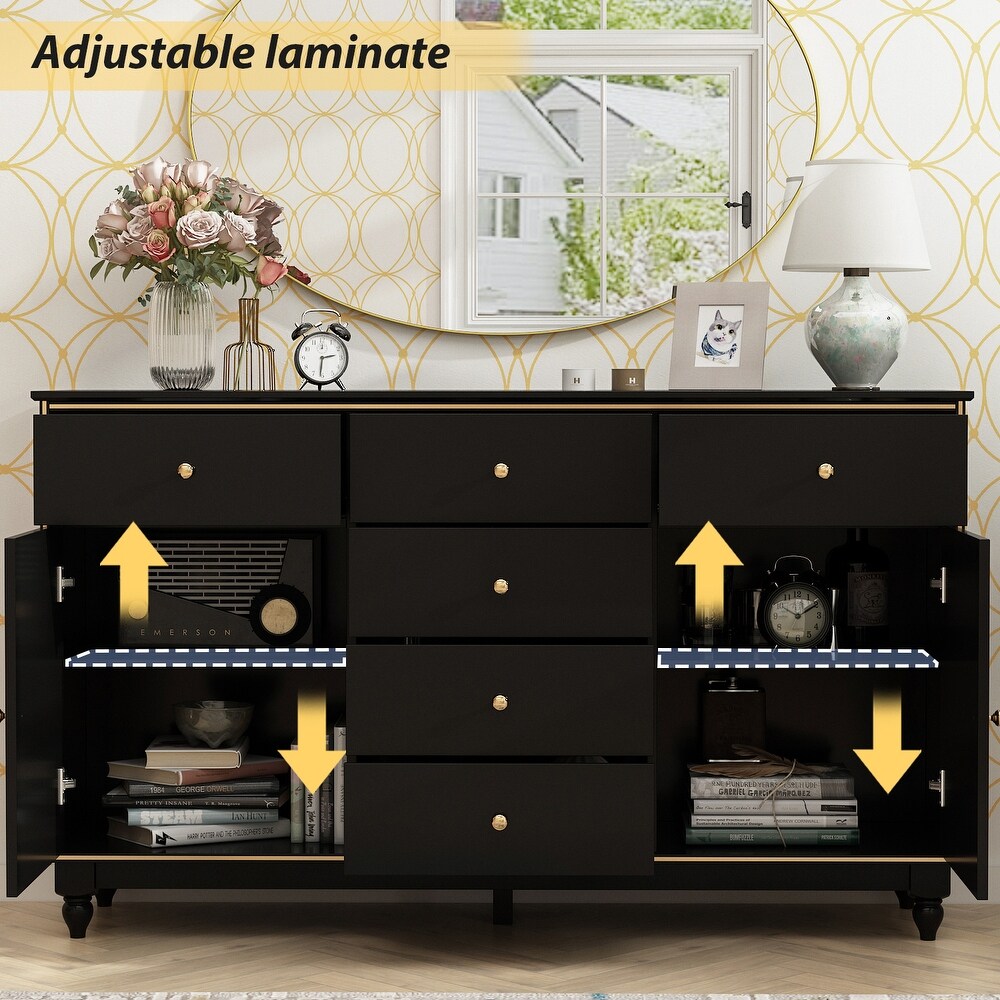 6 Drawer Buffet Lacquer Sideboard Combo Dresser Kitchen Cabinet