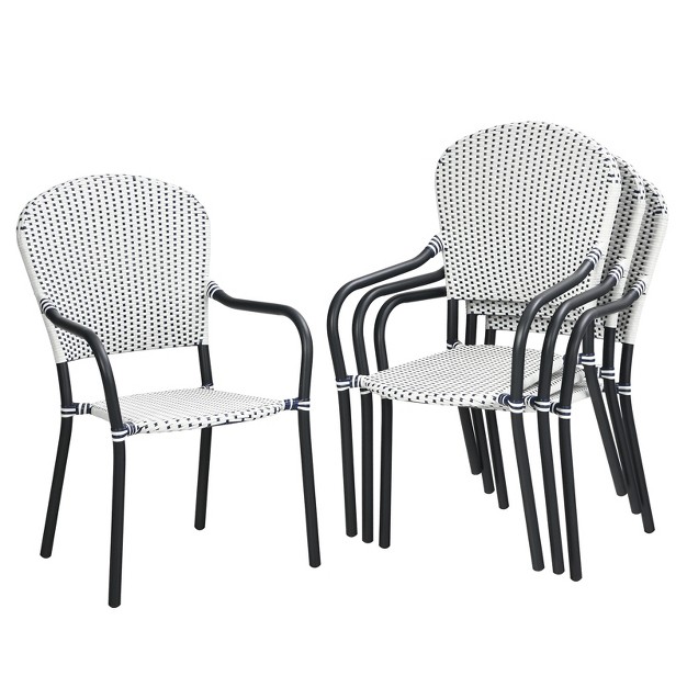 Tangkula Outdoor 4 Pcs Iron Dining Chairs Patio Stackable Arm Chair For Balcony Backyard Poolside