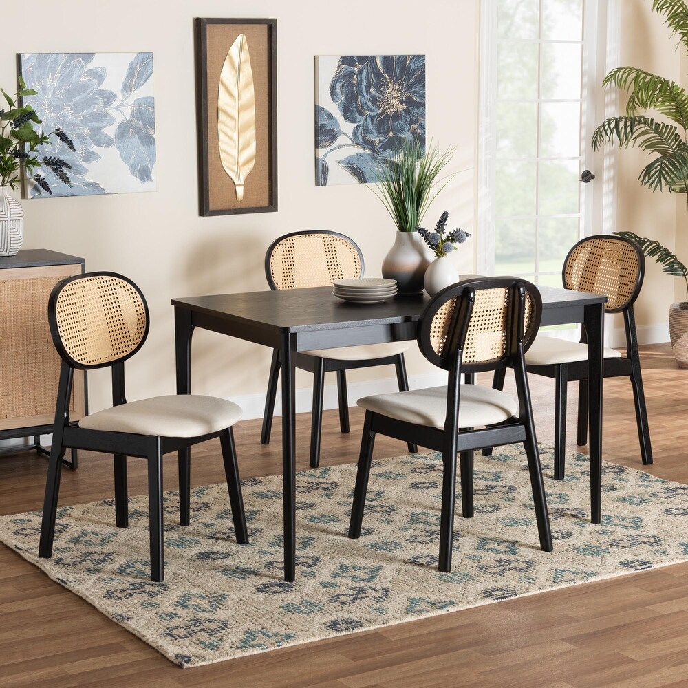 Darrion Mid Century Modern Fabric and Finished Wood Dining Set