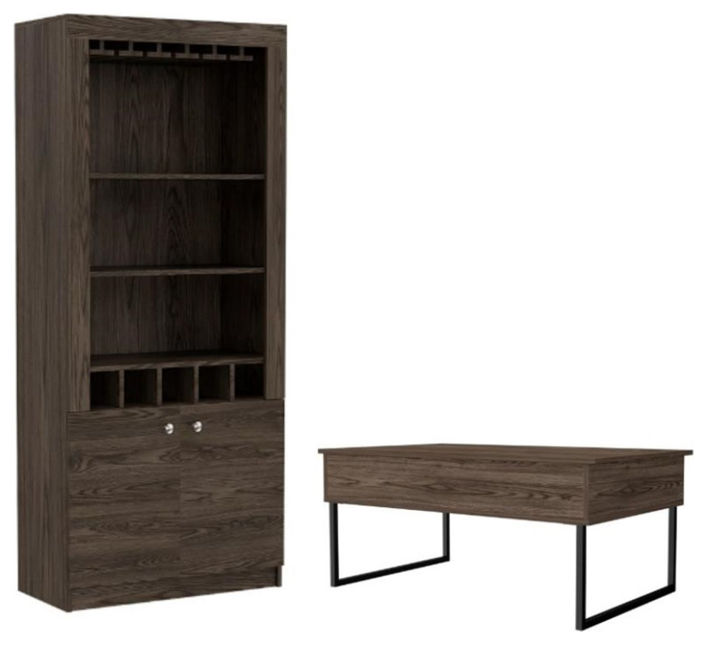 Home Square 2 Piece Set with Lift Top Coffee Table and Bar Cabinet   Coffee Table Sets   by Homesquare  Houzz