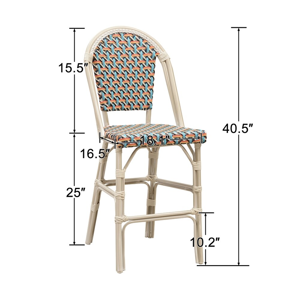 PURPLE LEAF White Print Finish Patio Bar Chairs with Back Rattan Bar Chairs French Bistro Set for Kitchen Outdoor Counter Stool