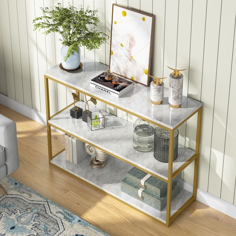 3 Tier Gold Console Table  Modern Entry Table for Entryway  Hallway