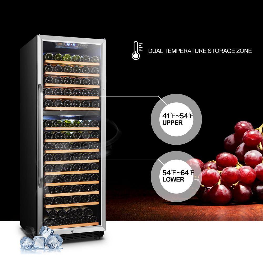 LANBO 23 in. 160-Bottle Stainless Steel Dual Zone Wine Refrigerator LW165D