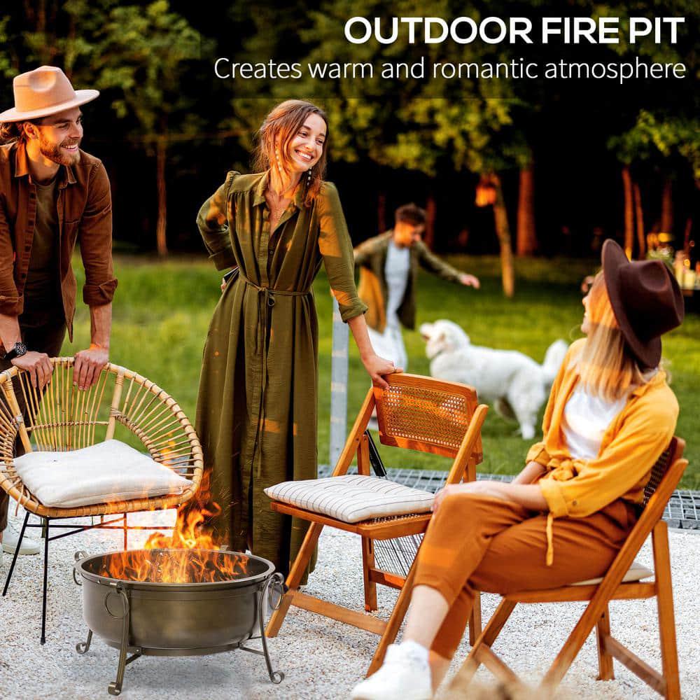 Outsunny 37 in 2in1 Outdoor Fire Pit with BBQ Grill Patio Heater Wood Charcoal Burner Firepit Bowl with Spark Screen Cover