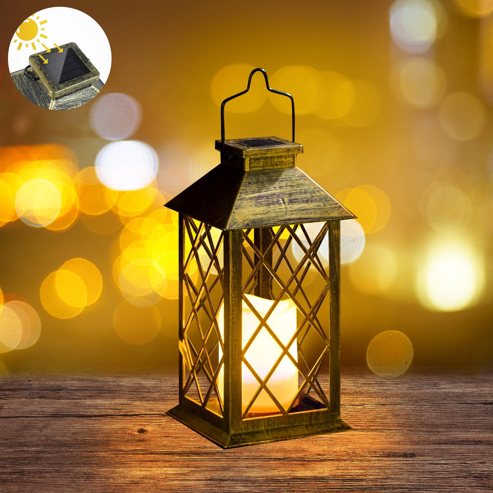 Solar Hanging Lantern Outdoor， TSV LED Flickering Flameless Candle Mission Lights， Waterproof Decorative Lanterns for Garden Patio Table Pathway