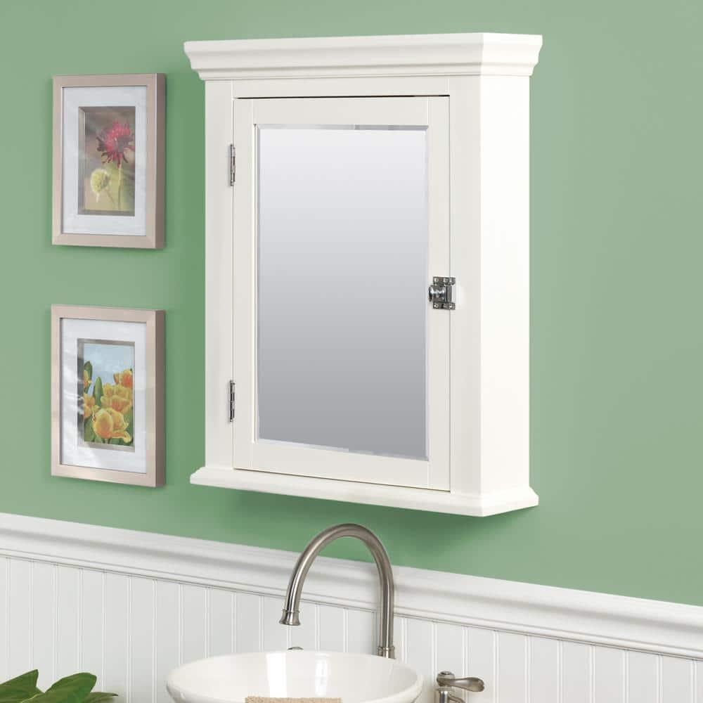 Zenith Early American 2214 in W x 27 in H x 578 in D Framed SurfaceMount Bathroom Medicine Cabinet in White