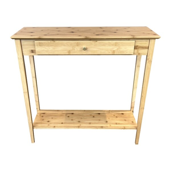 Solid Bamboo 2-Tier Console Table with Drawer