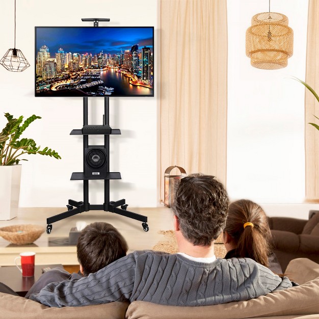 Yaheetech Adjustable Mobile Tv Stand Metal Tv Cart Black