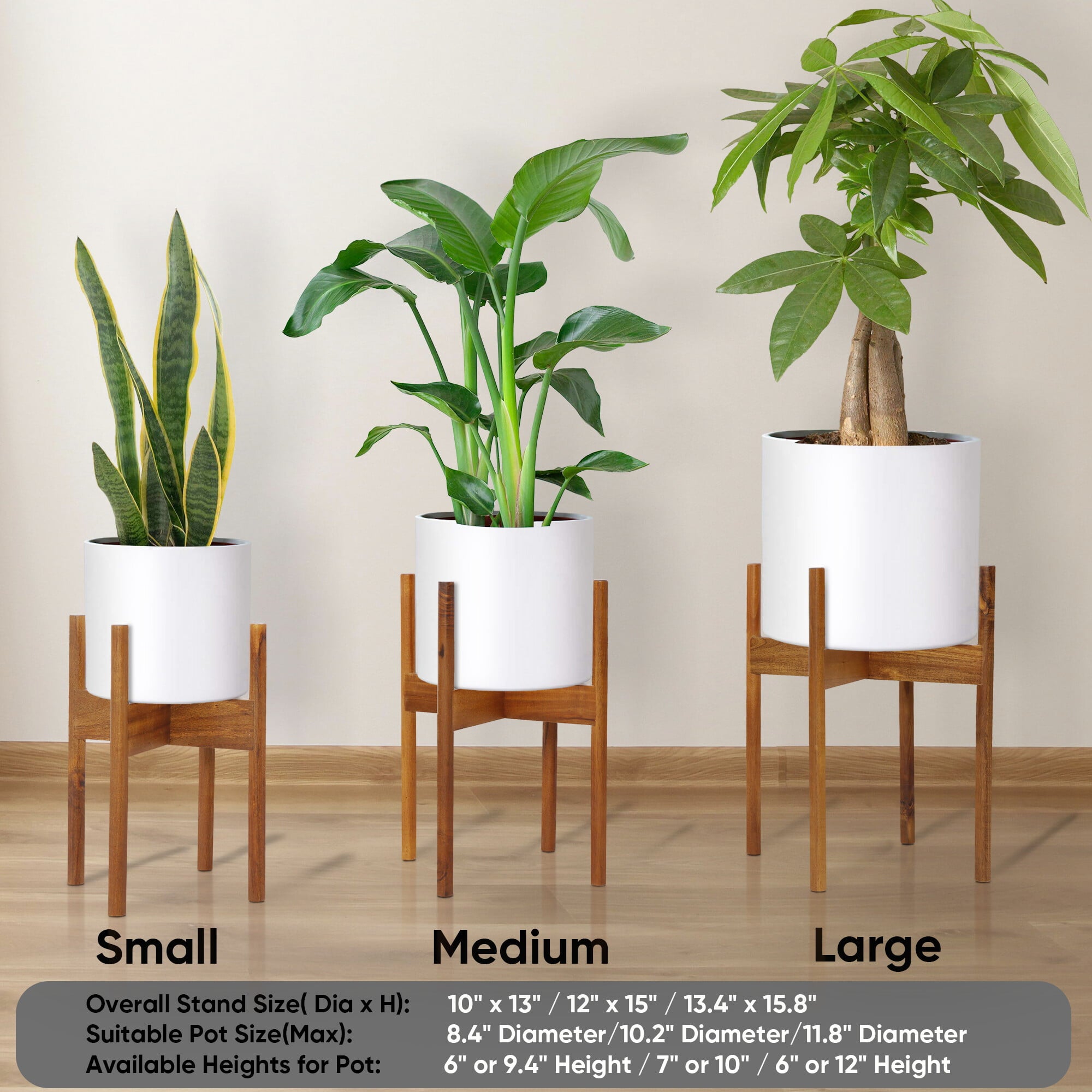 HomGarden Set of 3 Bamboo Plant Stand Set, Modern Adjustable Wooden Flower Pot Holder Brown